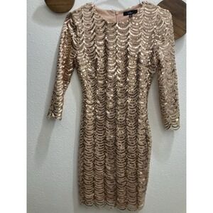 Lulus Rose Gold Sequin Sparkly Holiday Party‎ Mini Dress Long Sleeve Size Small